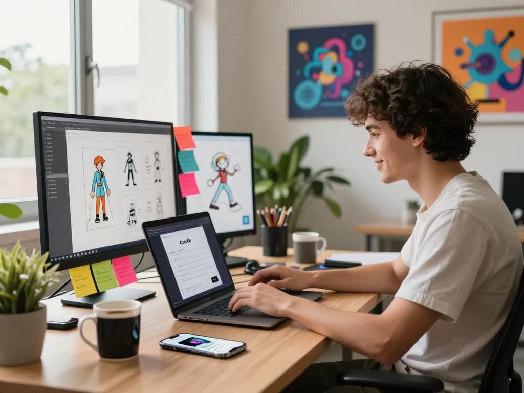 Engaging scene of a user exploring Crush on AI platform in a bright workspace.