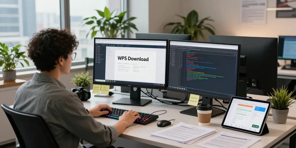 WPS Download in a modern workspace showcasing productivity tools and software development activities