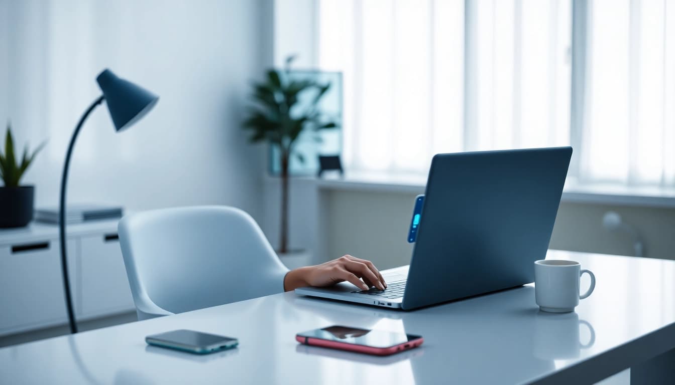 快连下载 interface on a modern laptop highlighting security features and user-friendly design.