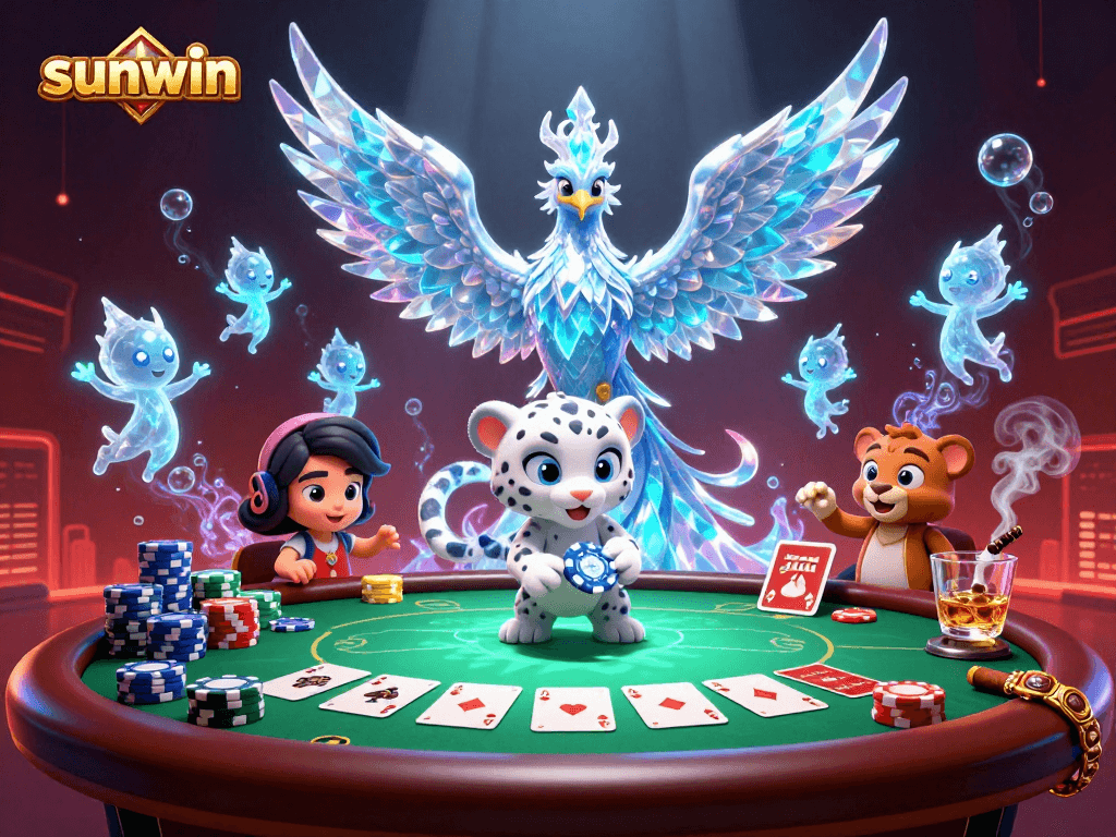 Experience vibrant gaming action with sunwin, featuring a magical ice phoenix and poker themes.