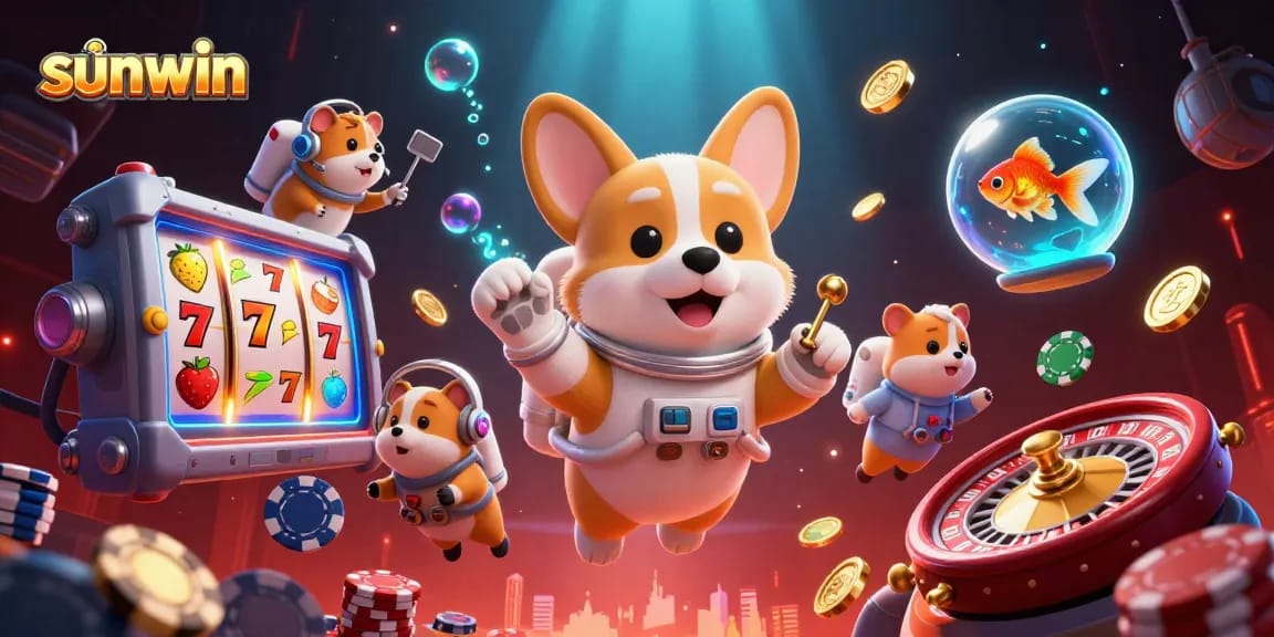 Play at sunwin's vibrant space casino with bold slot reels and floating chips!