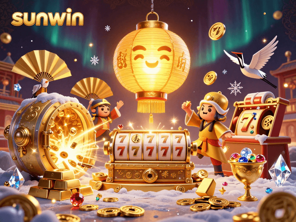 Experience the excitement of sunwin at a vibrant casino scene filled with treasures and animations.