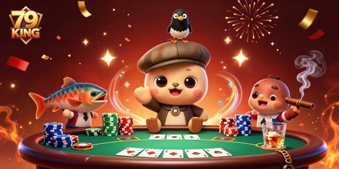 Experience thrilling wins with 79KING at a vibrant poker scene featuring cartoon Nessie.