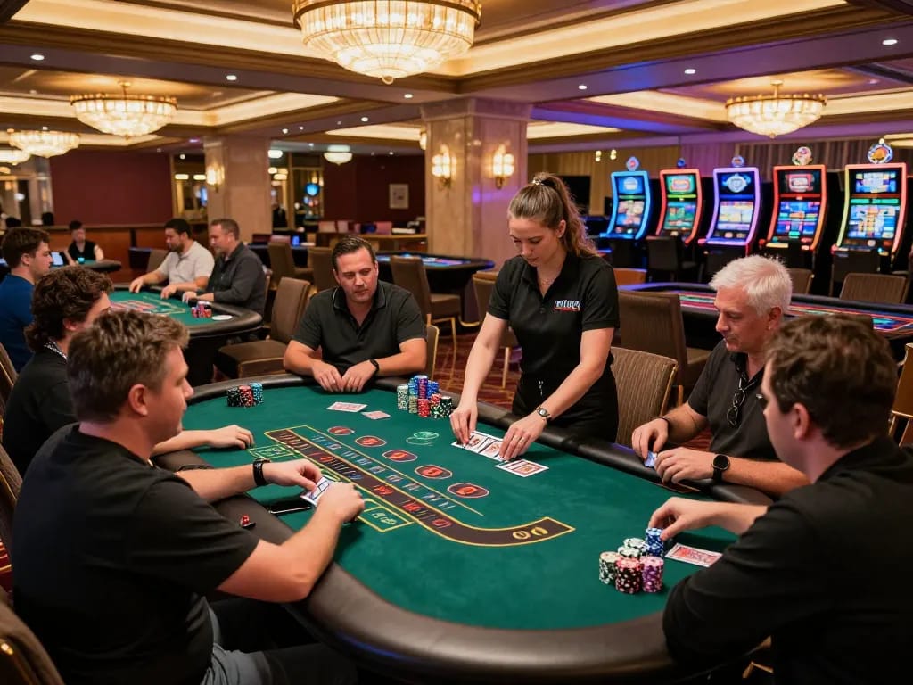 Players engaging at the ALO8 blackjack table, showcasing dynamic gameplay in a luxurious casino