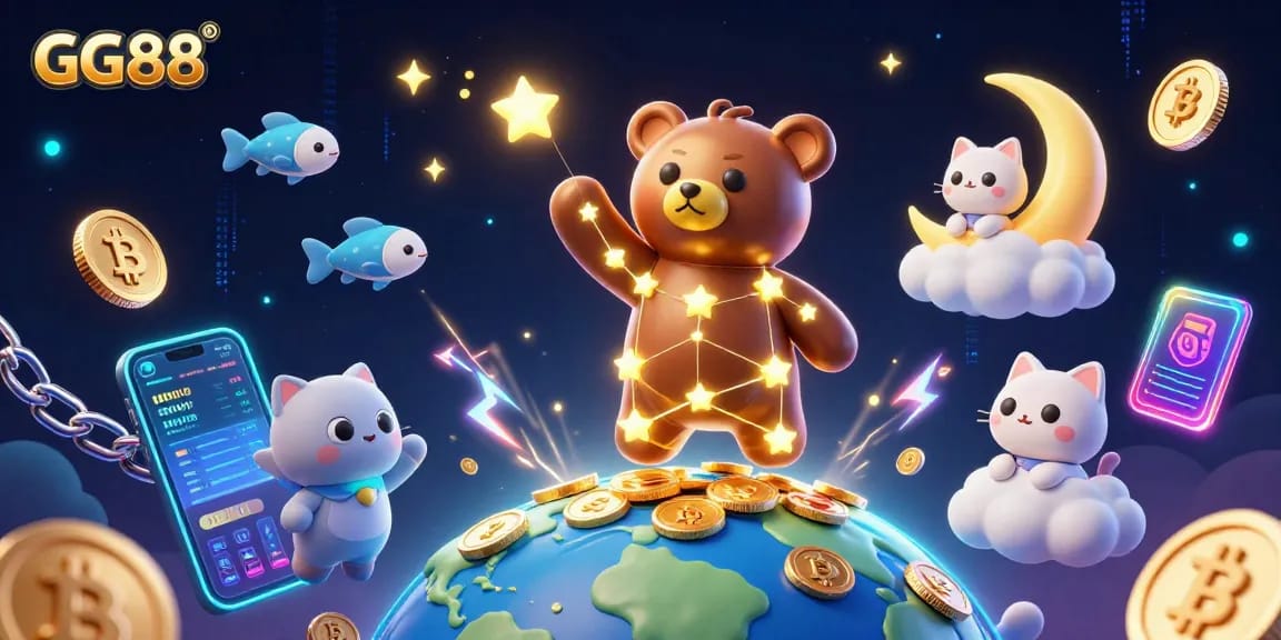Experience thrilling GG88 casino action with a vibrant 3D bear illustration grabbing coins.