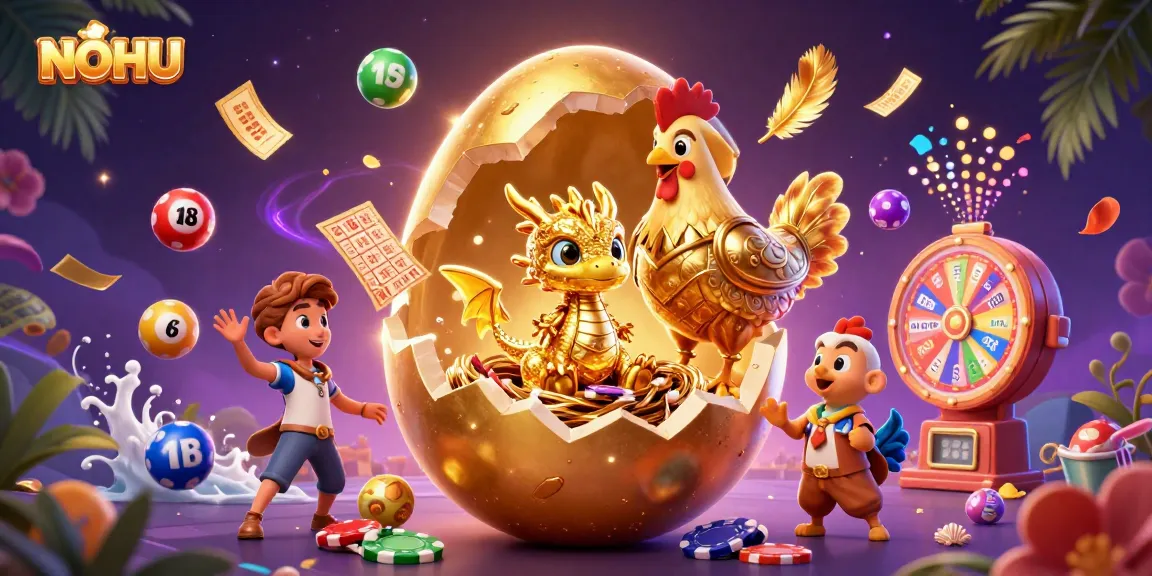 Engage in thrilling NOHU slot games, with vibrant dragons and golden chips amidst a festive backdrop.