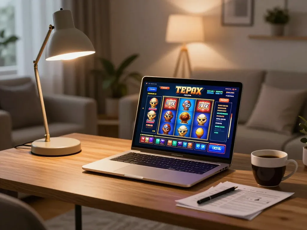 Engaging gameplay on Trang chủ TT88 slot games with a cozy home setup showcasing strategy notes and warm lighting.