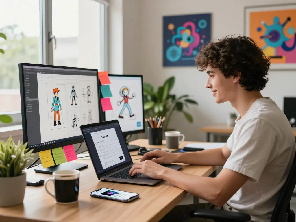 Engaging scene of a user exploring Crush on AI platform in a bright workspace.