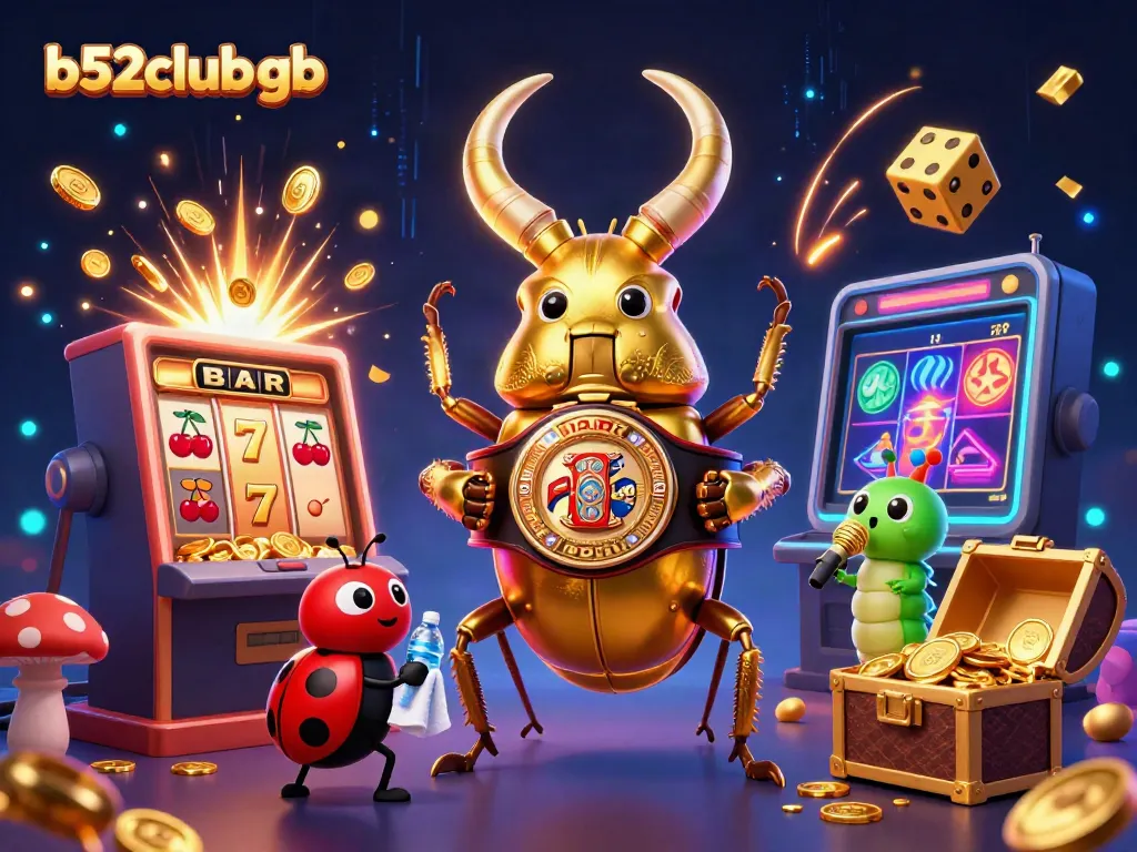 Experience thrilling gameplay at b52club gb with a dynamic 3D casino scene featuring vibrant characters and game elements.