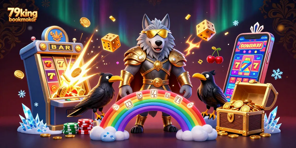 Engage with thrilling games at 79king bookmaker featuring a majestic Norse scene with slots, jackpots, and vibrant gaming elements.