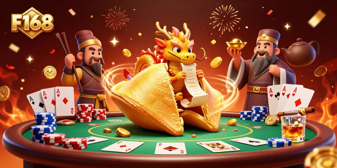 Experience thrilling moments at F168 with poker chips and golden fortune in a dynamic casino scene.
