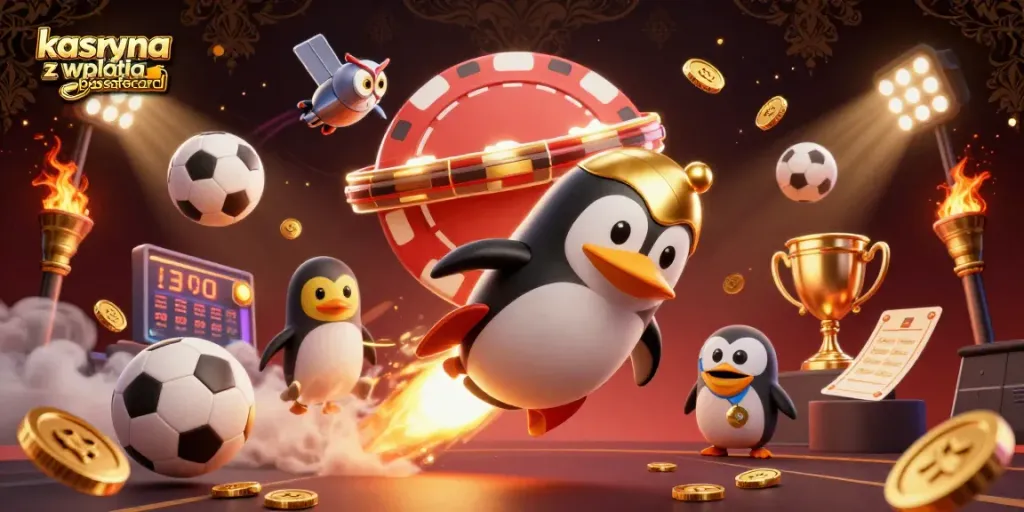 Experience exciting gameplay in kasyna z wplata paysafecard with a golden penguin and stellar elements.