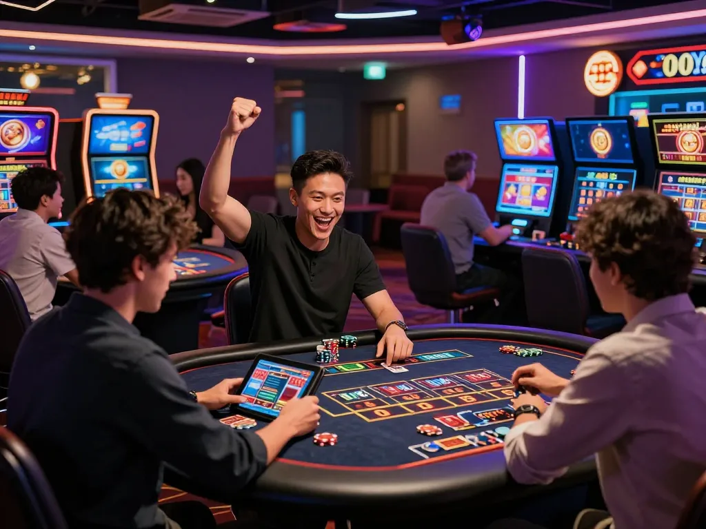 Exciting online gaming experience with players enjoying NK88 casino games in vibrant environment.