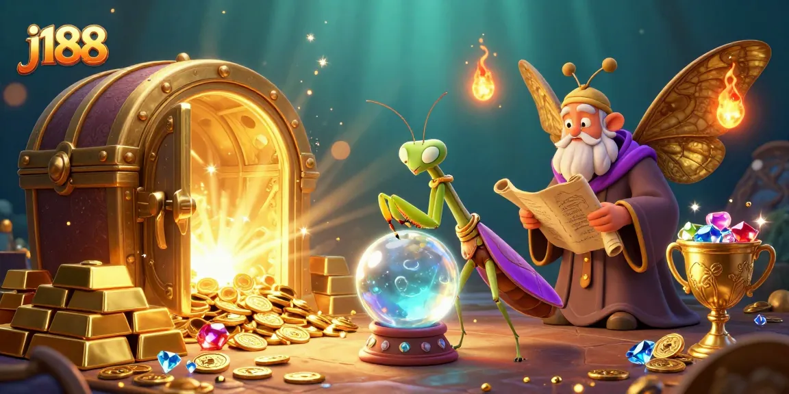 Experience j188's vibrant casino magic through a whimsical illustration of fortune tellers, treasures, and wonders.