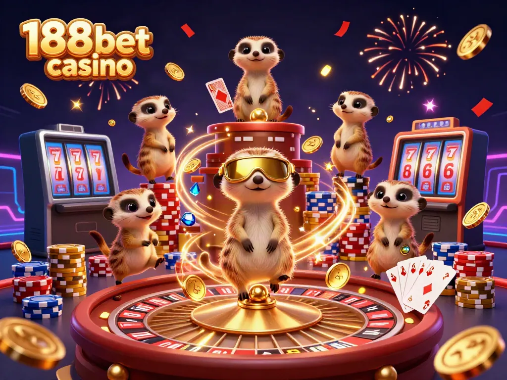 Experience thrilling games at 188bet casino with lively meerkats in a dynamic gaming scene.