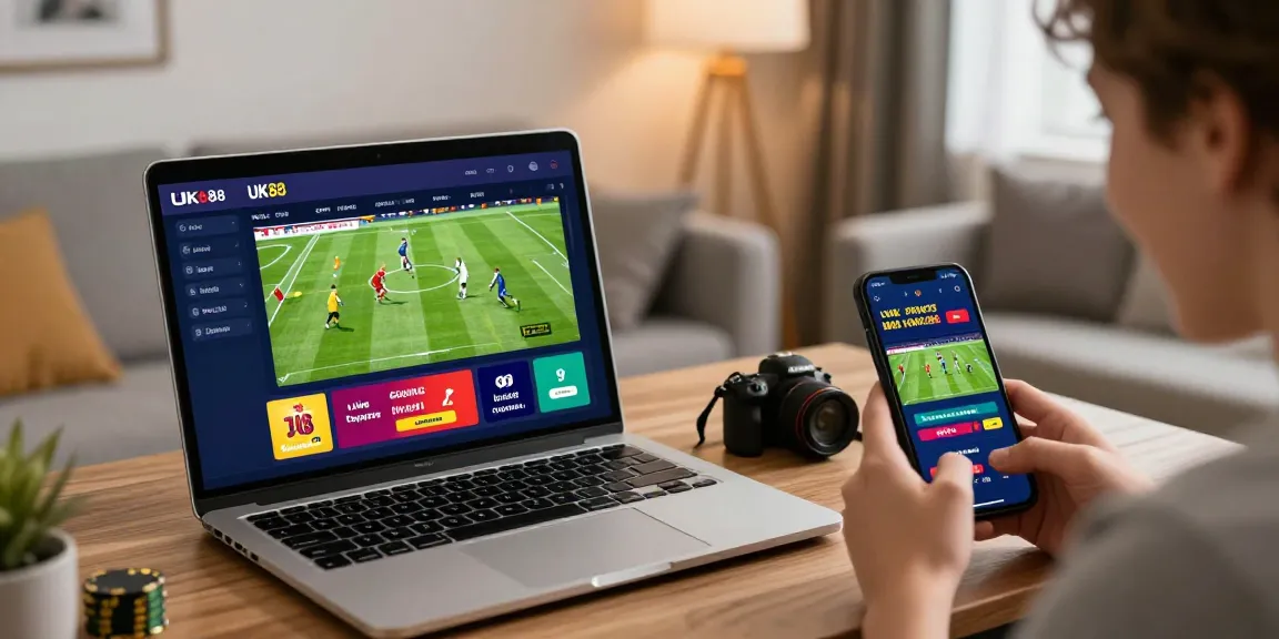 Engaged users on laptops and phones at https://www.uk88.supply/ experiencing live sports betting excitement.