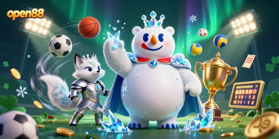 Experience the thrill of open88 with vivid sports battles, showcasing a dynamic cartoon scene of a polar bear and fox.