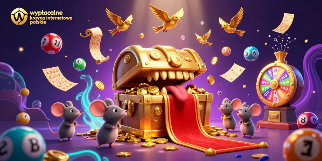 Win big at wypłacalne kasyna internetowe polskie with vibrant lottery elements and treasure chests!