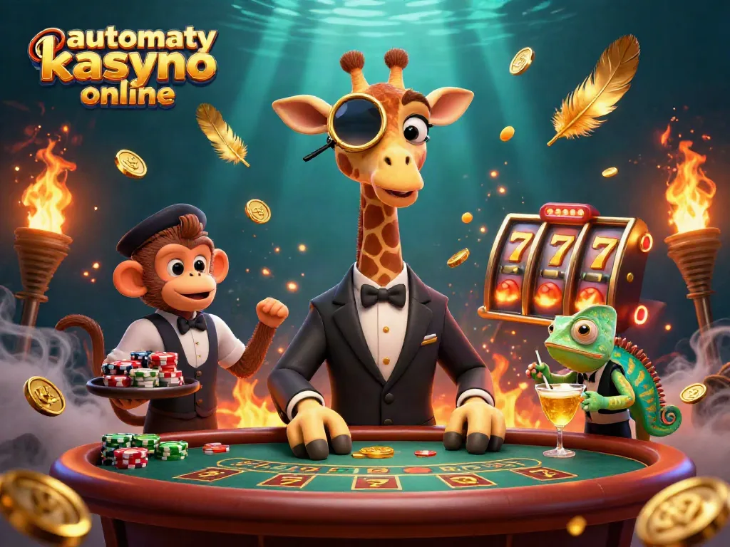 Spin the reels at automaty kasyno online with a vibrant gambling scene featuring a high-roller giraffe and animated elements.