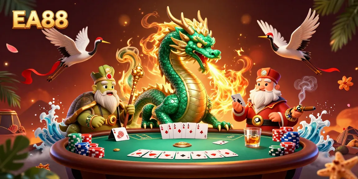 Experience thrilling gaming with EA88 featuring a dragon and turtle in a vibrant casino scene.