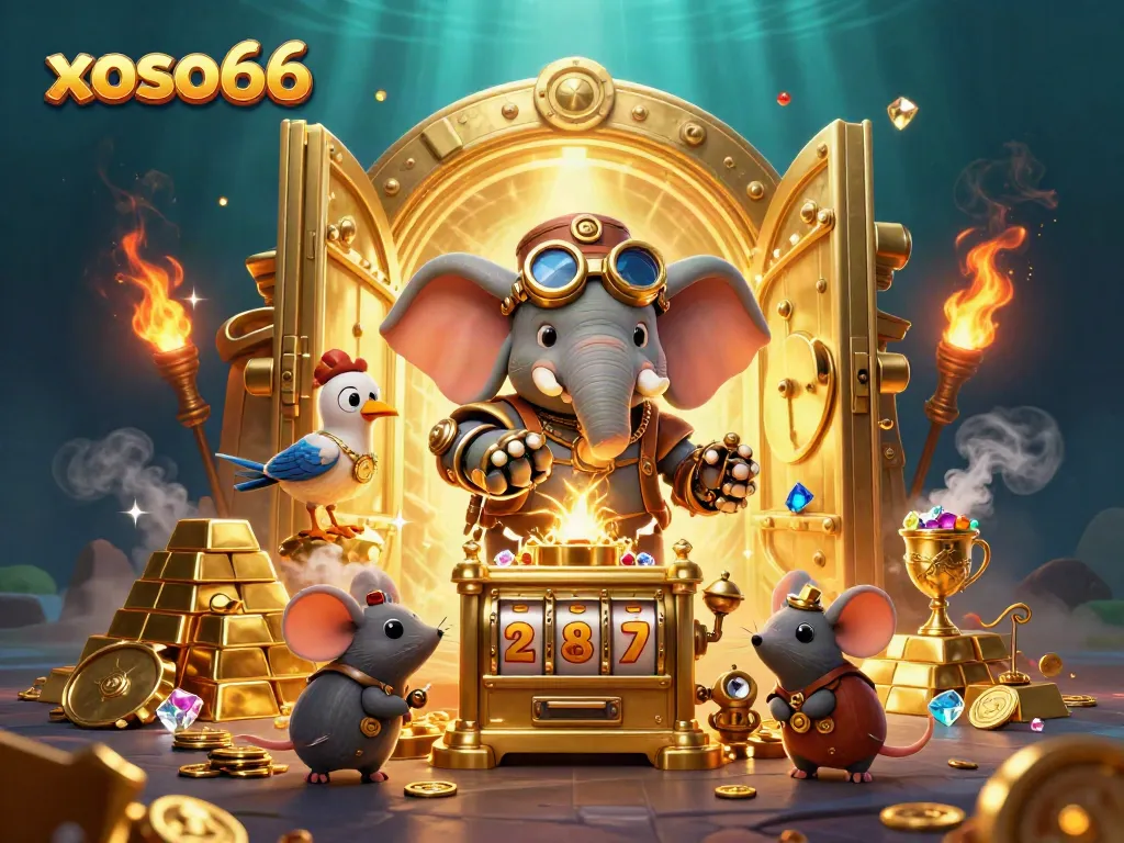 Spin and win at xoso66 with an enchanting steampunk-themed golden slot machine adventure.