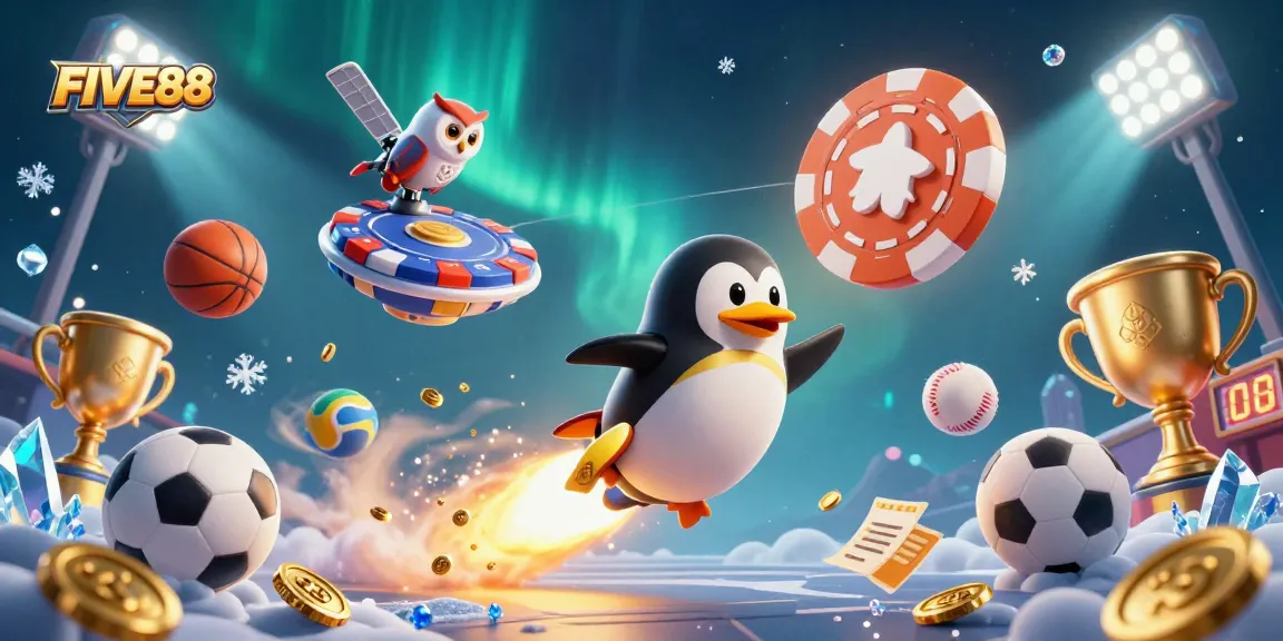 Engage with FIVE88's exciting gaming universe depicted in a vibrant, dynamic 3D scene.