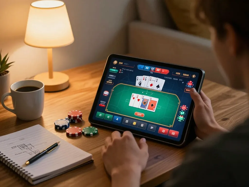 Player engaging in online gaming at home with xx88 casino app displayed on tablet screen.
