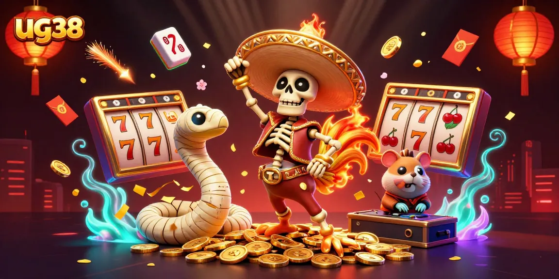 Experience excitement with ug38's vibrant casino scene featuring enchanting characters and jackpot symbols.