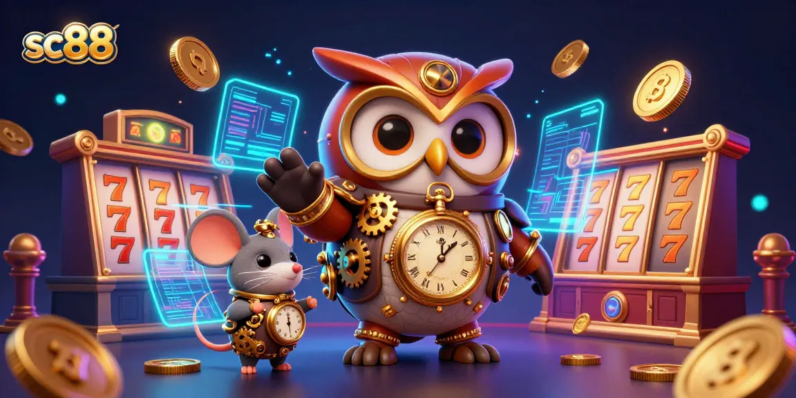 Experience sc88's immersive casino adventure with a time-traveler owl and dynamic gaming elements.