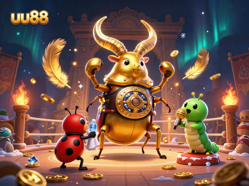 Experience the excitement of uu88 with a giant stag beetle boxing champion in a vibrant casino setting.