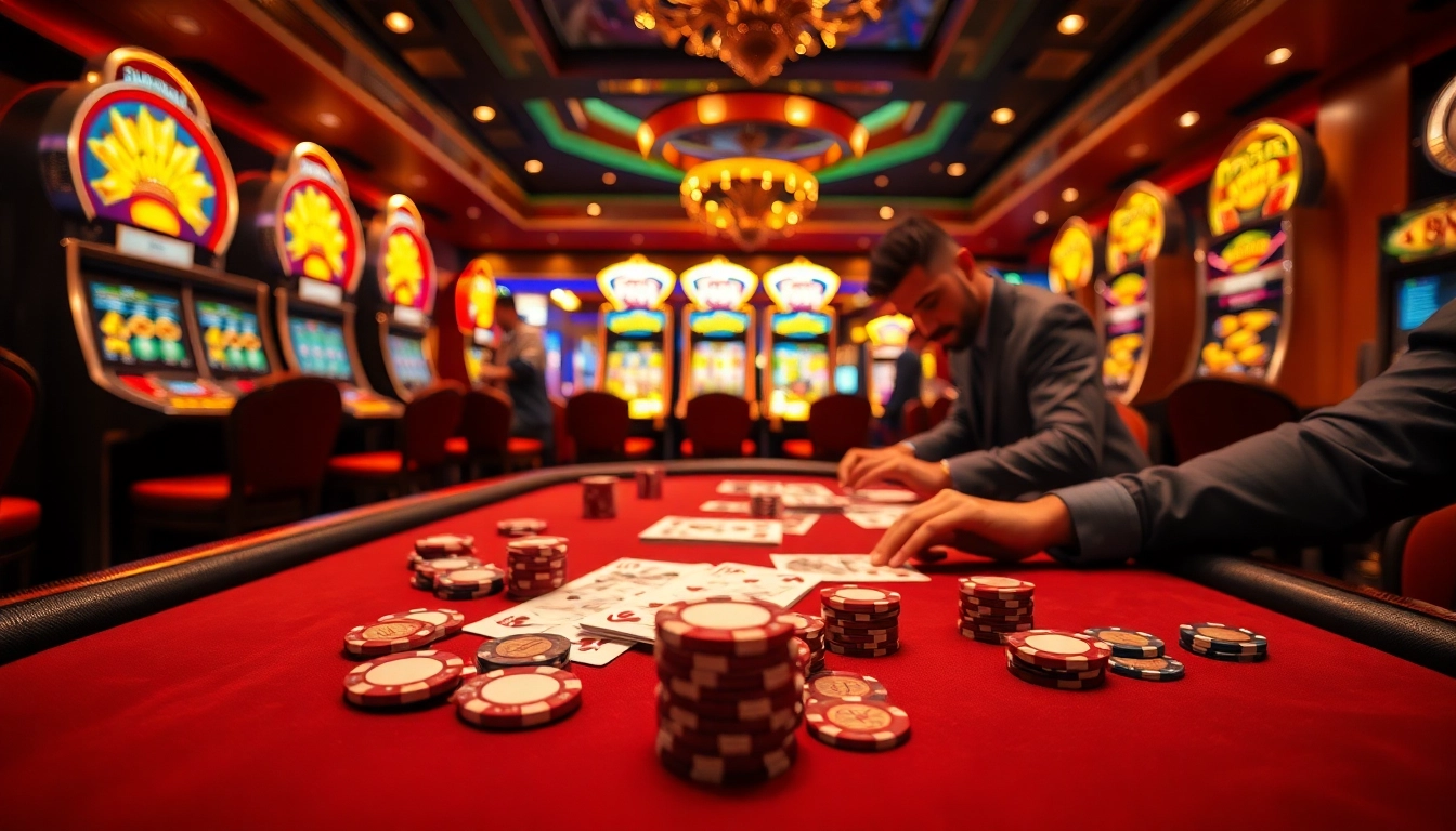 Engaging scene of a poker table at 8XX casino showcasing vibrant chips and cards in a luxurious setting.