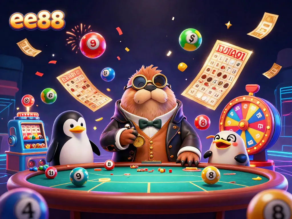 Experience the excitement of ee88 with a jolly walrus and his friends at an underwater poker table.