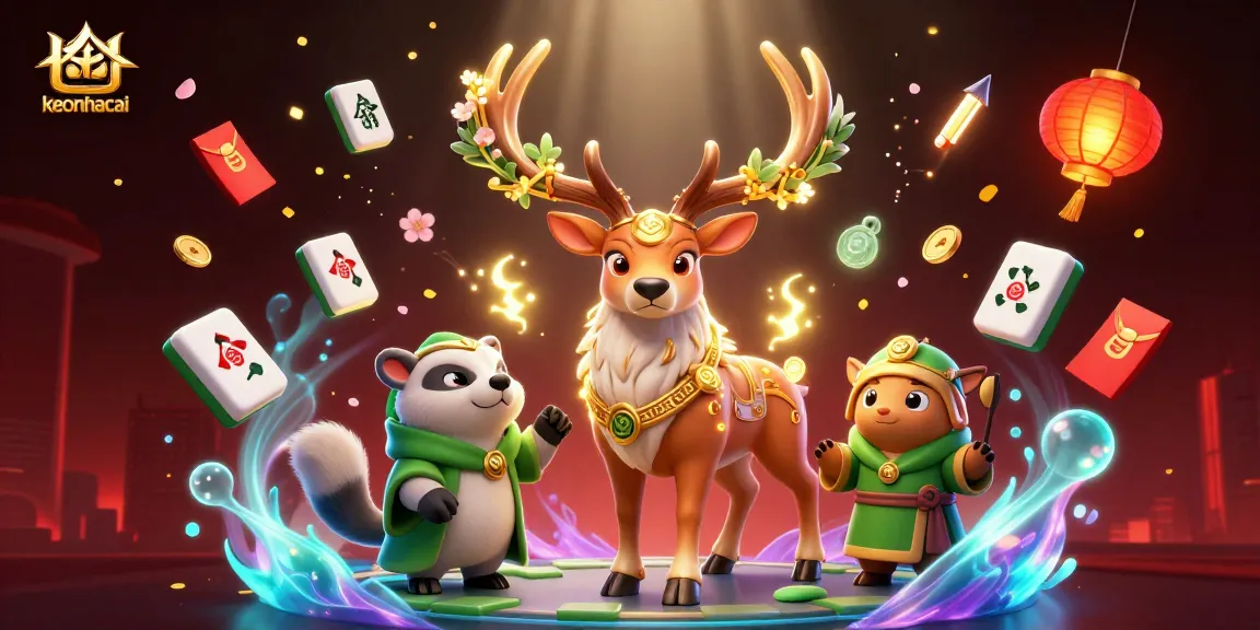 Experience the excitement of keonhacai with 3D characters and vibrant casino elements celebrating gaming.