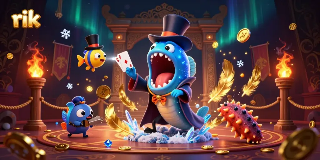 Immerse yourself in the magical world of rik with an engaging underwater casino scene featuring a bioluminescent eel and an anglerfish.