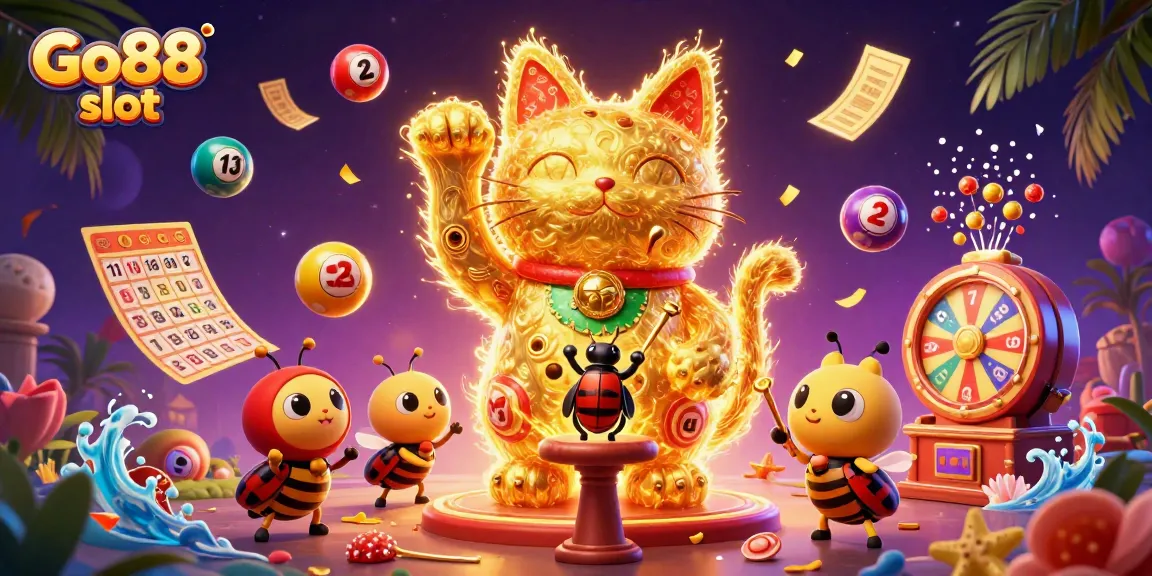 Experience thrilling wins with Go88 slot in a vibrant 3D casino scene filled with dynamic game elements.