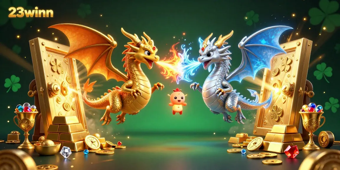 Engage in thrilling gameplay with 23winn, where dragons breathe fire and ice amid a treasure-filled landscape.