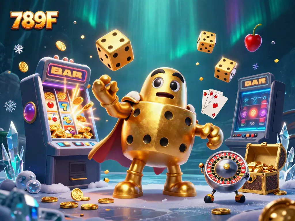 Engage in thrilling gameplay at 789F with vivid golden dice and jackpot symbols bursting around.