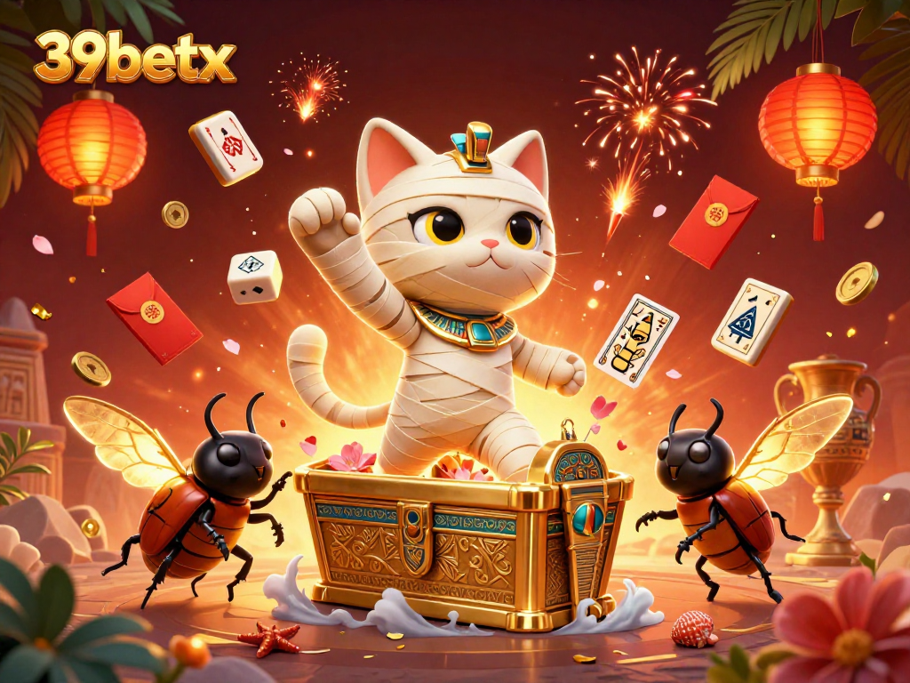 Experience the thrill of gaming with 39betx as the mummy cat and scarab beetle illuminate the casino!
