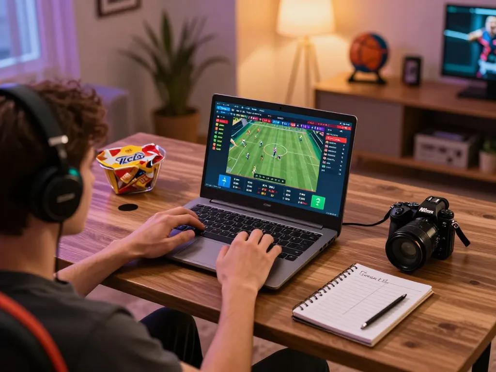 Exciting sports betting experience with live odds on 79king gaming setup at home, illustrating strategic engagement.