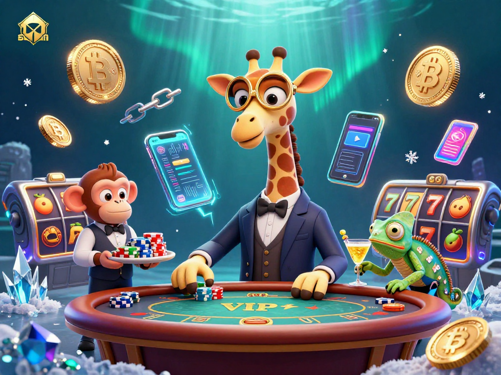Experience sunwin's vibrant casino scene with a high-roller giraffe, lively monkey, and chameleon bartender.