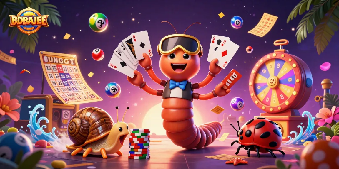 BDBAJEE's colorful casino illustration features a millipede dealer, vibrant game elements and energetic atmosphere.