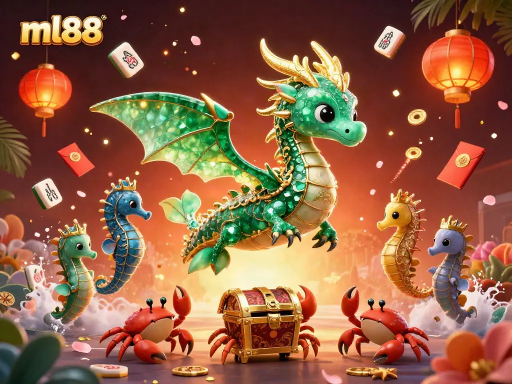 Experience thrilling gameplay with ML88, featuring an elegant sea dragon and shimmering casino elements.