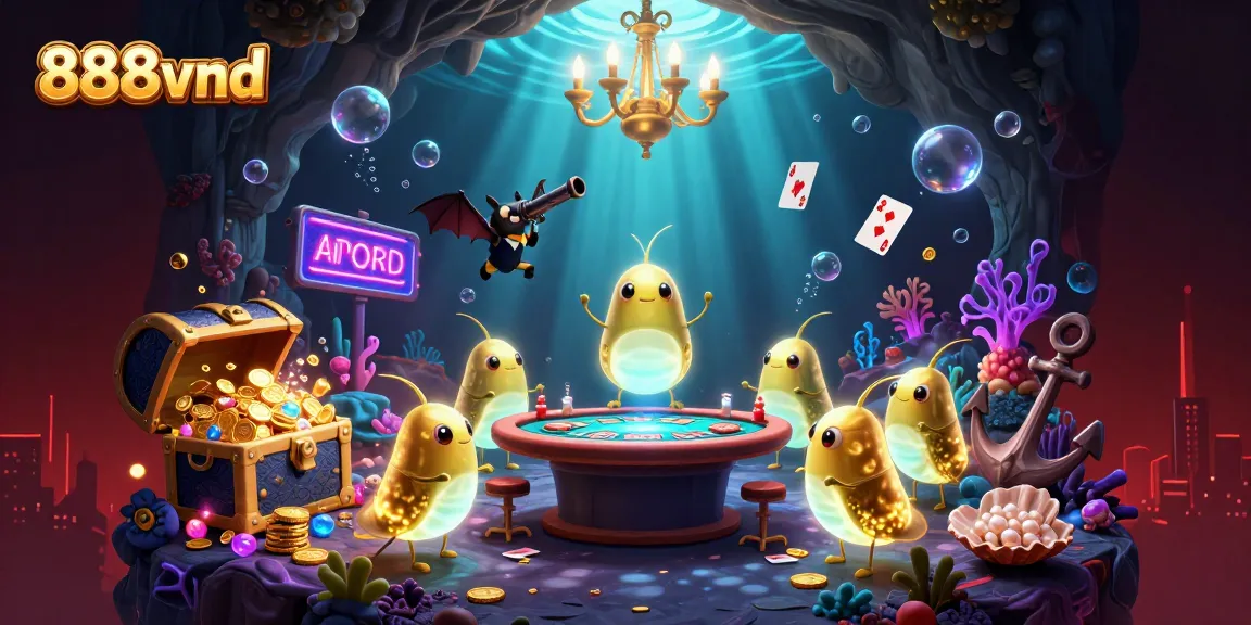 Experience the excitement of 888vnd with glowworms lighting up a whimsical cave casino full of treasures and games.