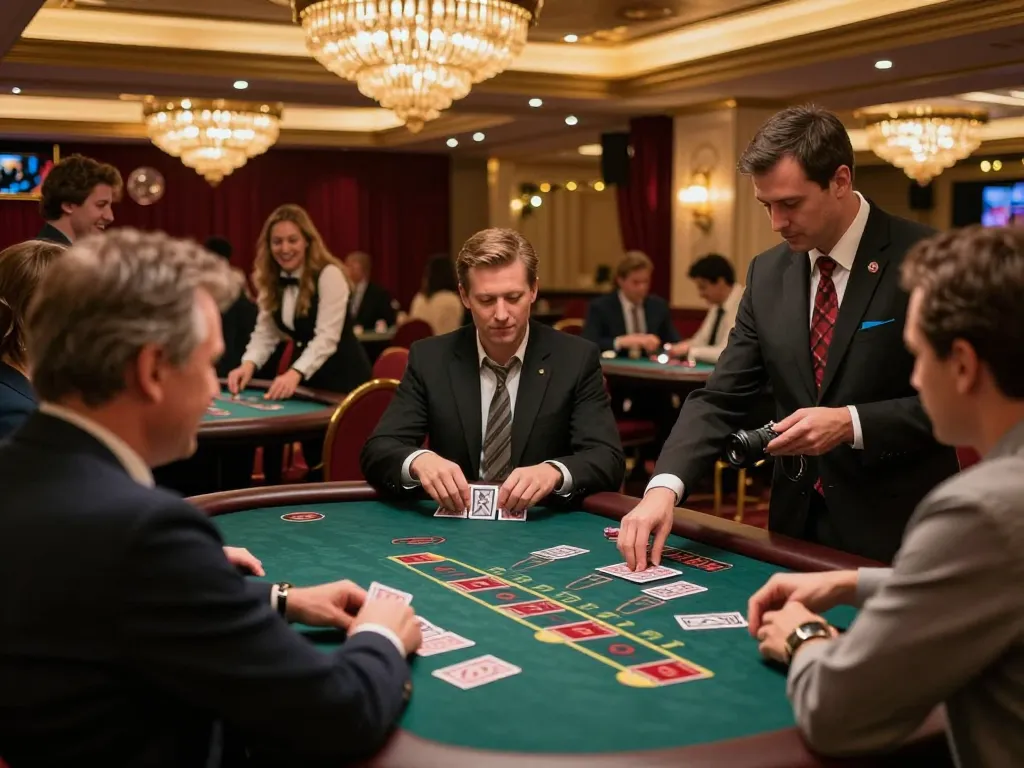 Players enjoy blackjack at dn88 casino, showcasing a lively gaming atmosphere with a professional dealer.