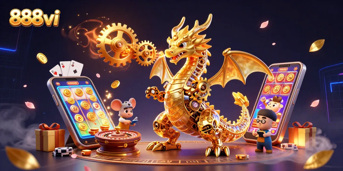 Engage in thrilling gaming action at 888vi with golden dragon and dynamic casino elements.