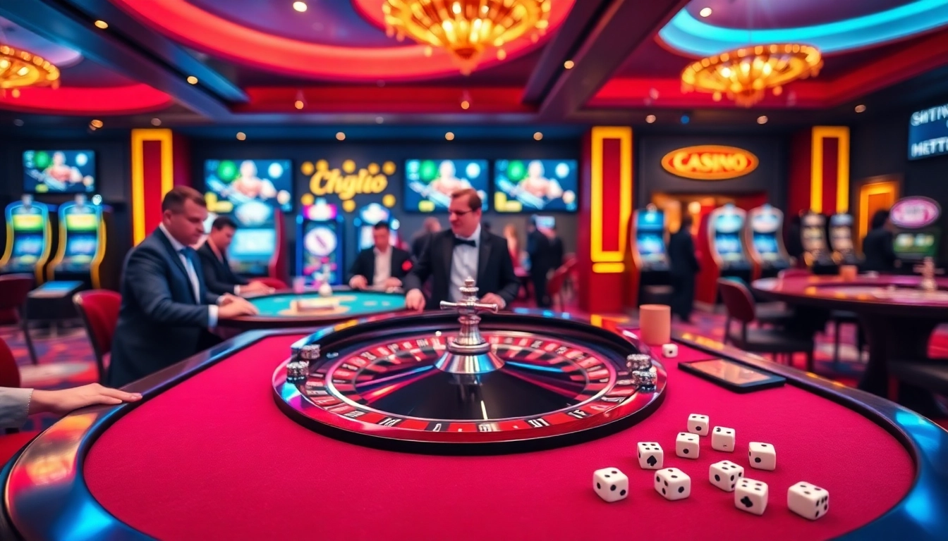 Gambling excitement at https://f1682.email/ with roulette and poker chips in a luxurious casino.
