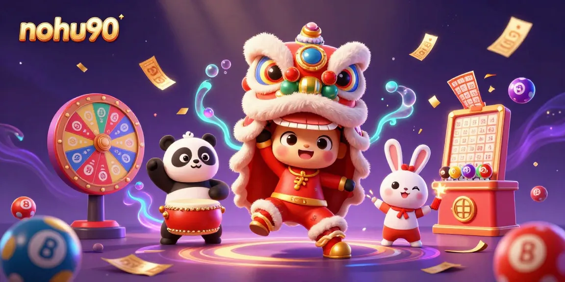 Experience nohu90's thrilling lottery atmosphere with lively characters amidst vibrant gaming elements.