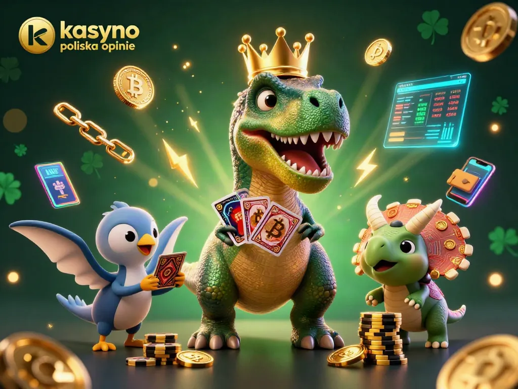 Engage with kasyno online polska opinie through a dynamic, rich 3D scene of playful dinosaurs in a vibrant casino.