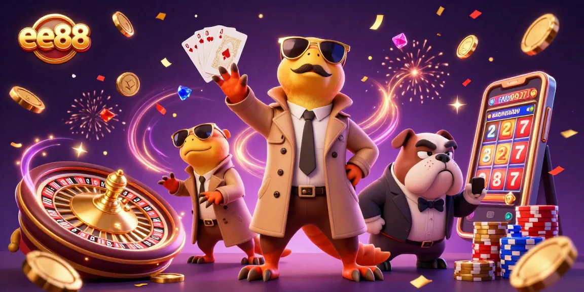 Experience ee88's thrilling atmosphere with raptors and vibrant casino elements.