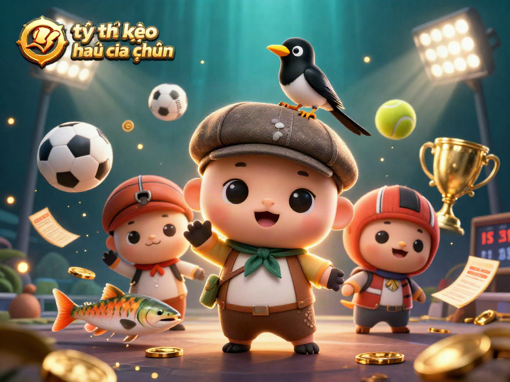 Bet on tỷ lệ kèo nhà cái chuẩn with a whimsical illustration of Nessie and friends in a sports betting scene.